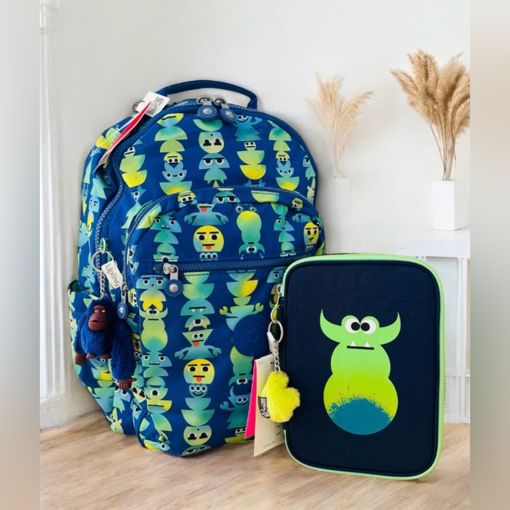 Kipling Large 15" Laptop School Backpack & 100 Pencil Case Monster